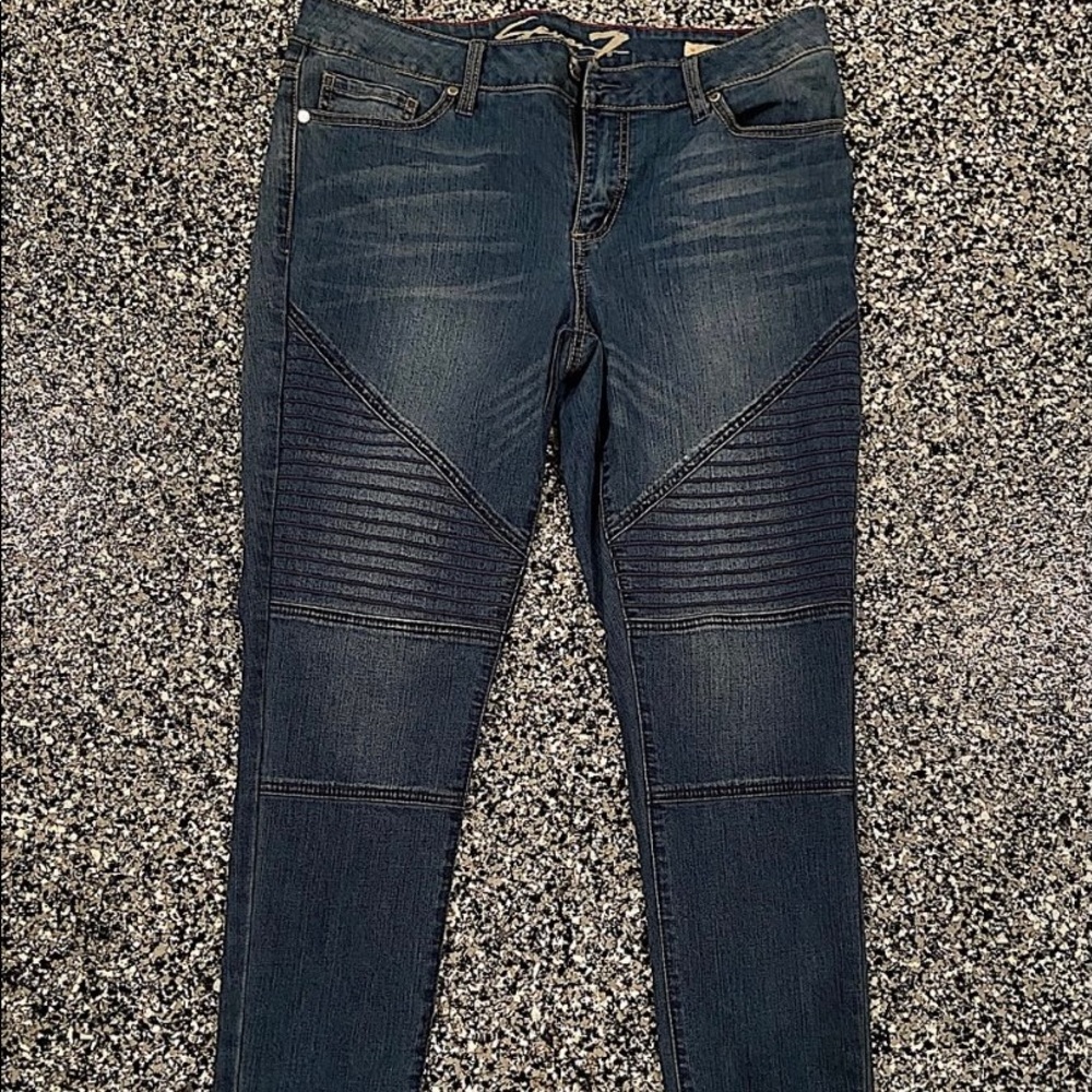 Seven moto skinny jeans.